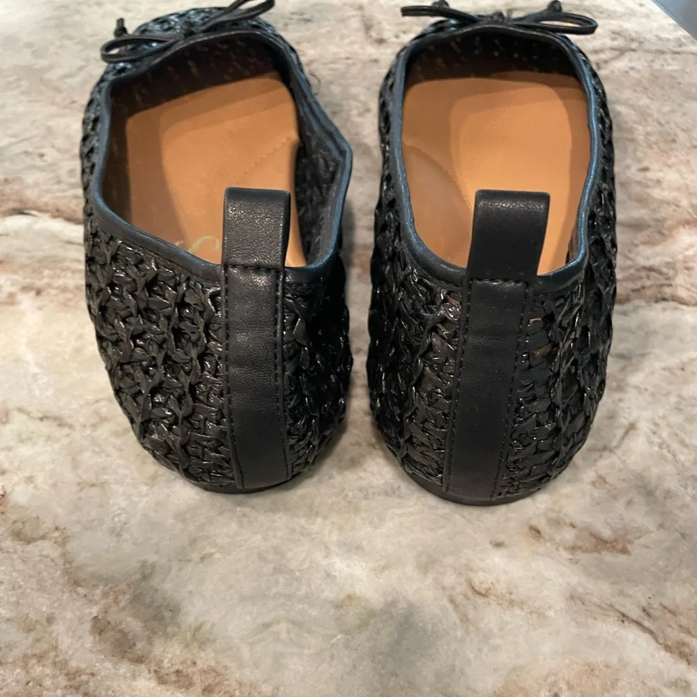 Eric Javits Black Ballet Flats Natural Parris Raffia Shoe Size 9.5